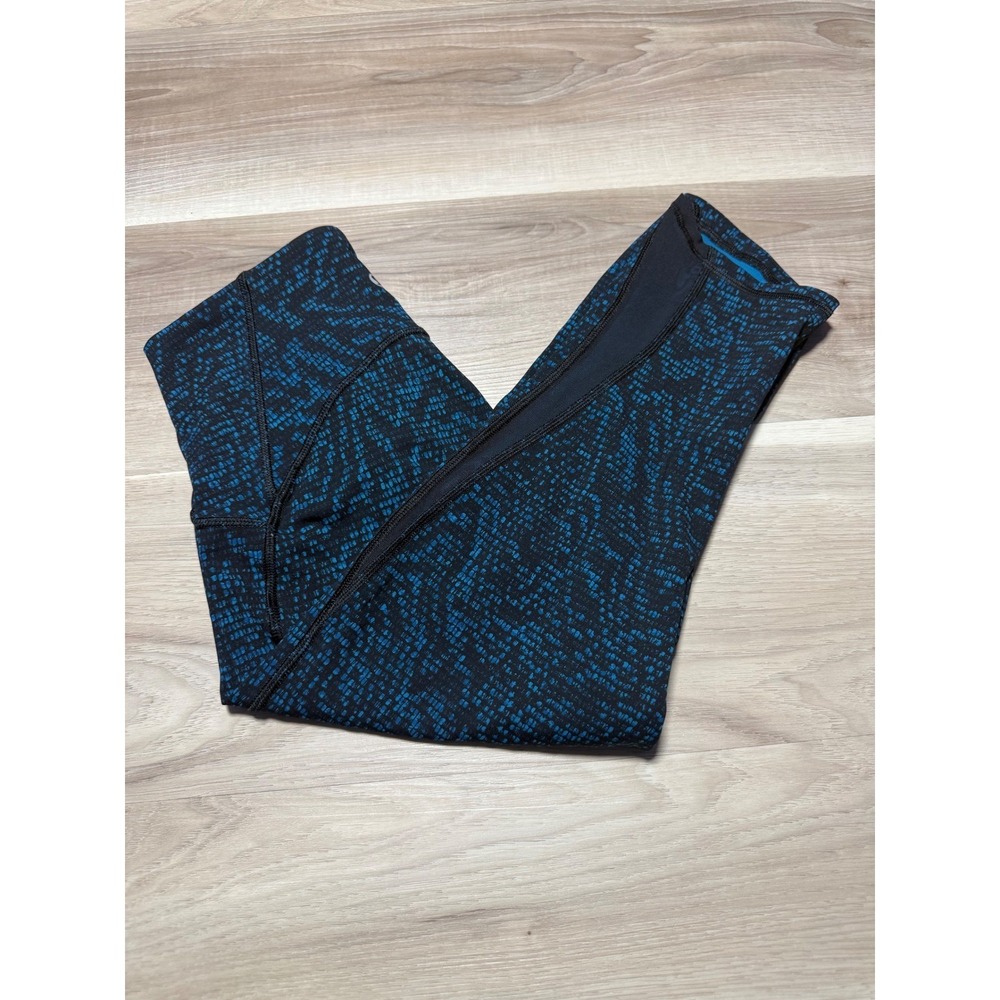 Lululemon High Times Crop Leggings Blue Black Snake Print Mesh Yoga Pants Size 4